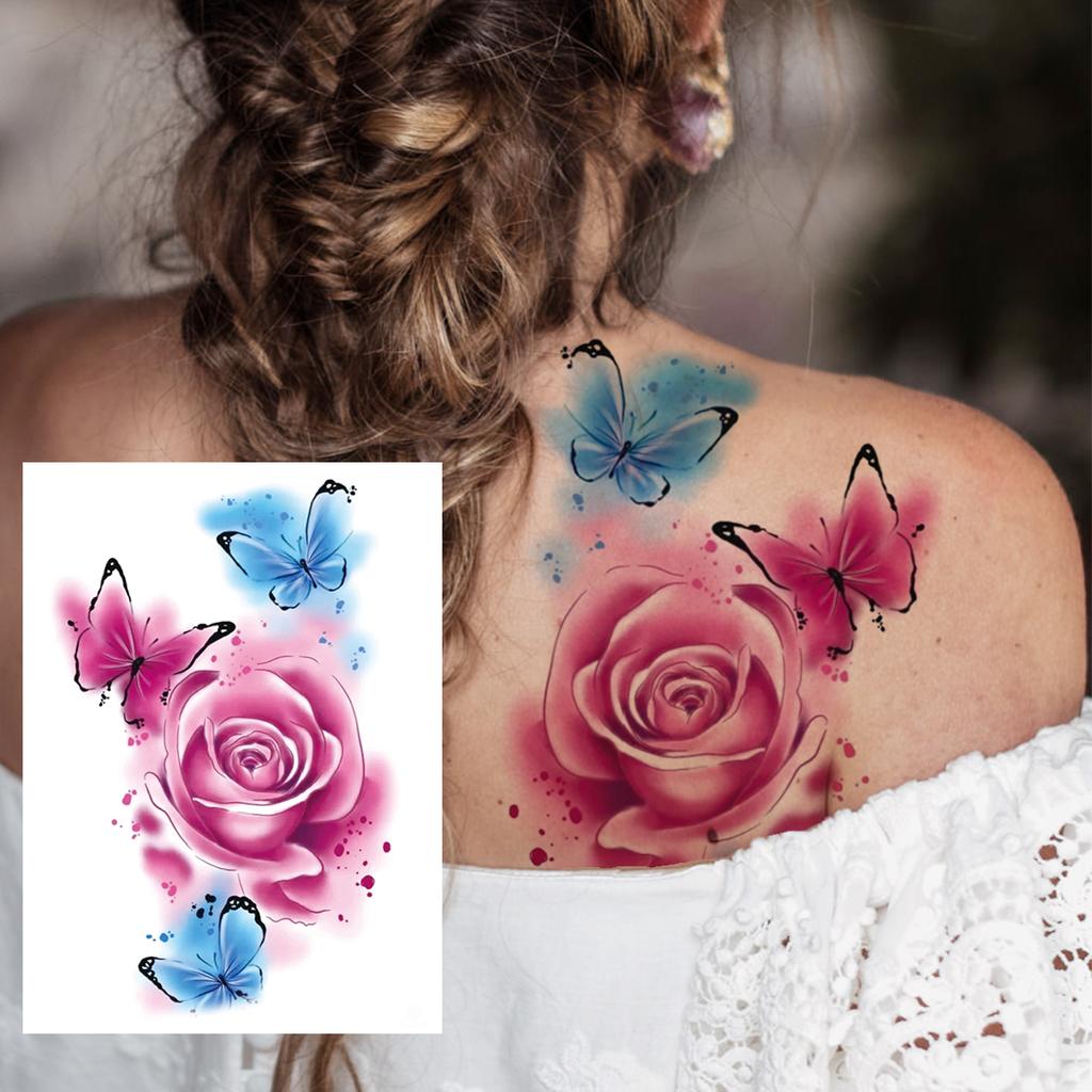 3D Tiger Flower tymczasowy tatuaż dla kobiet dziewczyn realistyczne fałszywe lew piwonia róża tatuaże naklejki czarny motyl duże tatuaże w klatce piersiowej