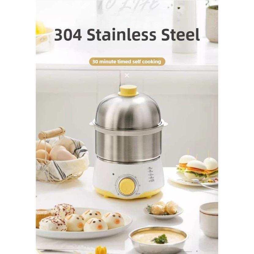 Mały Stalowy Parowar do Jajek Dwuwarstwowy Kuchenka do Jajek Domowy Timer Parowar do Jajek Maszynka do Śniadań