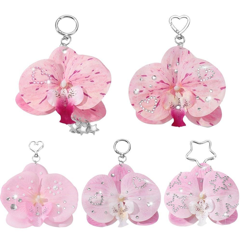 Simulation Butterfly Orchid Orchid Lily Keychain Rhinestone Pearl Flower Bag Pendant Simulation Flower Keychain