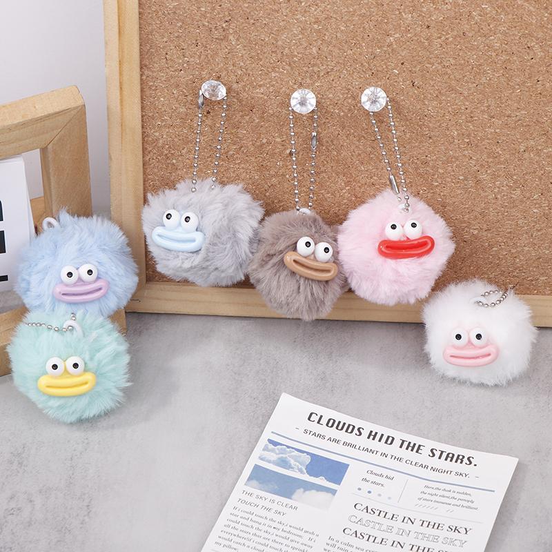 Cute Cartoon Sausage Mouth Hair Ball Key Chain Plush Funny Mini Big Mouth Doll Pendant Key Ring Backpack Bag Car Pendant
