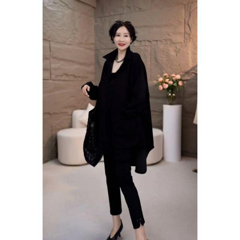 

The Same Style as the Modern Show! Temperament Women Small Lapel Large A Word Multi-Layer Stitching Air Cotton Irregular Coat Outerwear Winter Black 3XL recommend 85.00kg