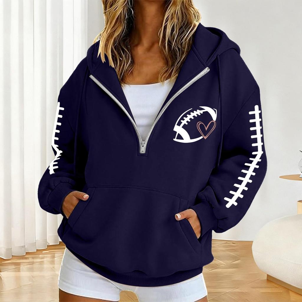Damen Half-Zip Kapuzen-Rugby Pullover Sweatshirt für Partner-Partnerlook