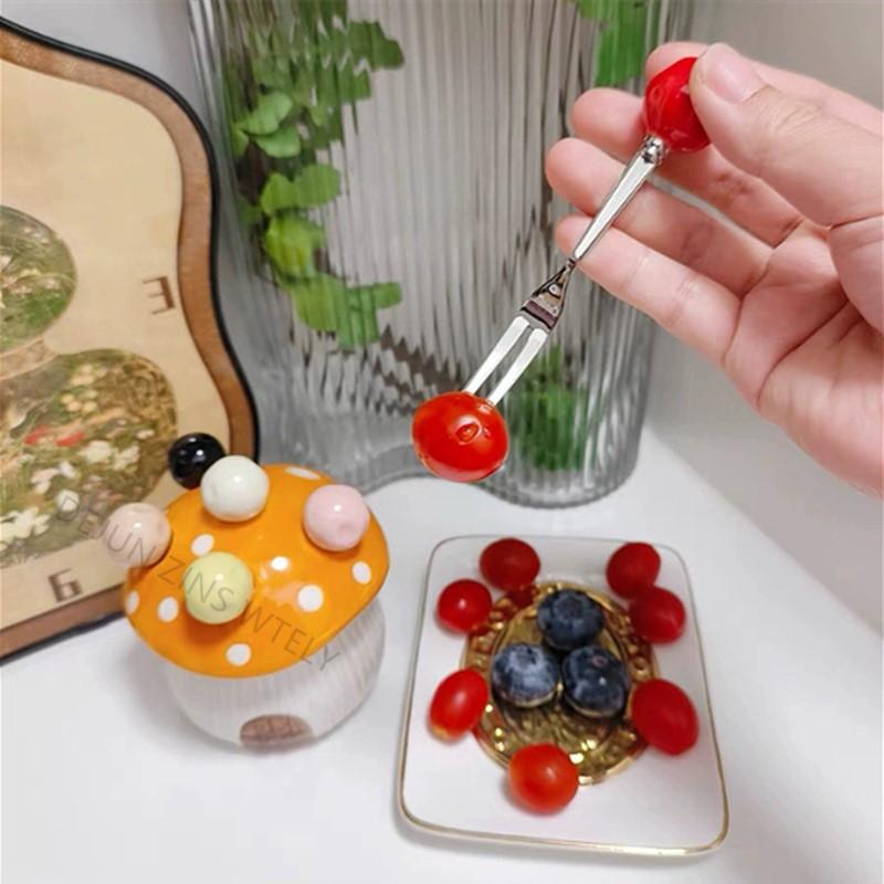 Cute Children's Safe Fruit Fork Household High-grade Stainless Steel Fruit Fork Set Creative Fork Storage Tank Bento Accessories