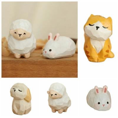 Wooden Carving Cat Ornament Sheep Small Rabbit Model Home Decoration Animals Ornament  Desk Decor