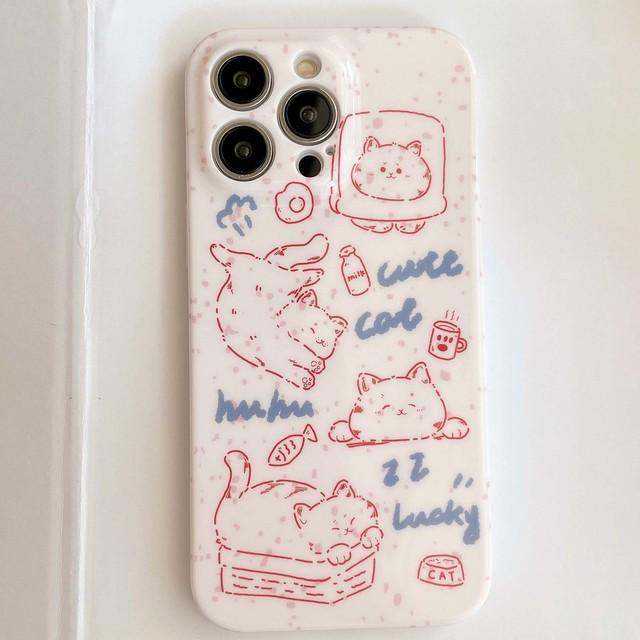 Ins Graffiti Cat Dog Bread Line Lucky Phone Case For Iphone 13 12 Promax 11 14 Pro Max Silicone Soft Imd Cute Cartoon Back Cover