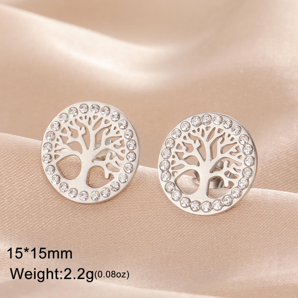 Dawapara Cirkel Levensboom Oorbellen Clear Zirconium Ronde Oorbellen Roestvrij Staal Ierse Sieraden Vriendschapscadeau