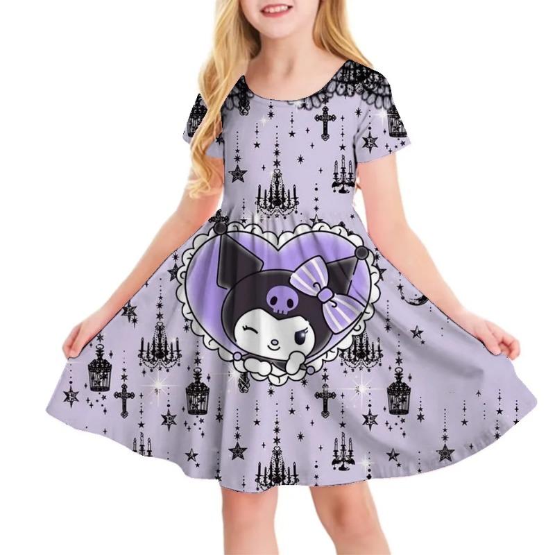 3D Printed Sanrio Hello Kitty Fashion Cartoon Pattern Cute Short Sleeved Dress Cosplay Youth