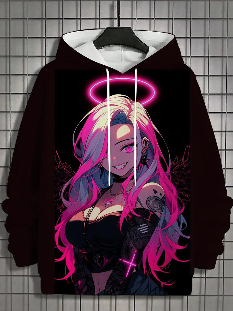 Vintage Herren Hoodie 3D-Druck Nymphet Tops Cartoon Mädchen Grafik Langarm Hoodie Mode Herren Oberteil Übergroße Streetwear T-Shirts