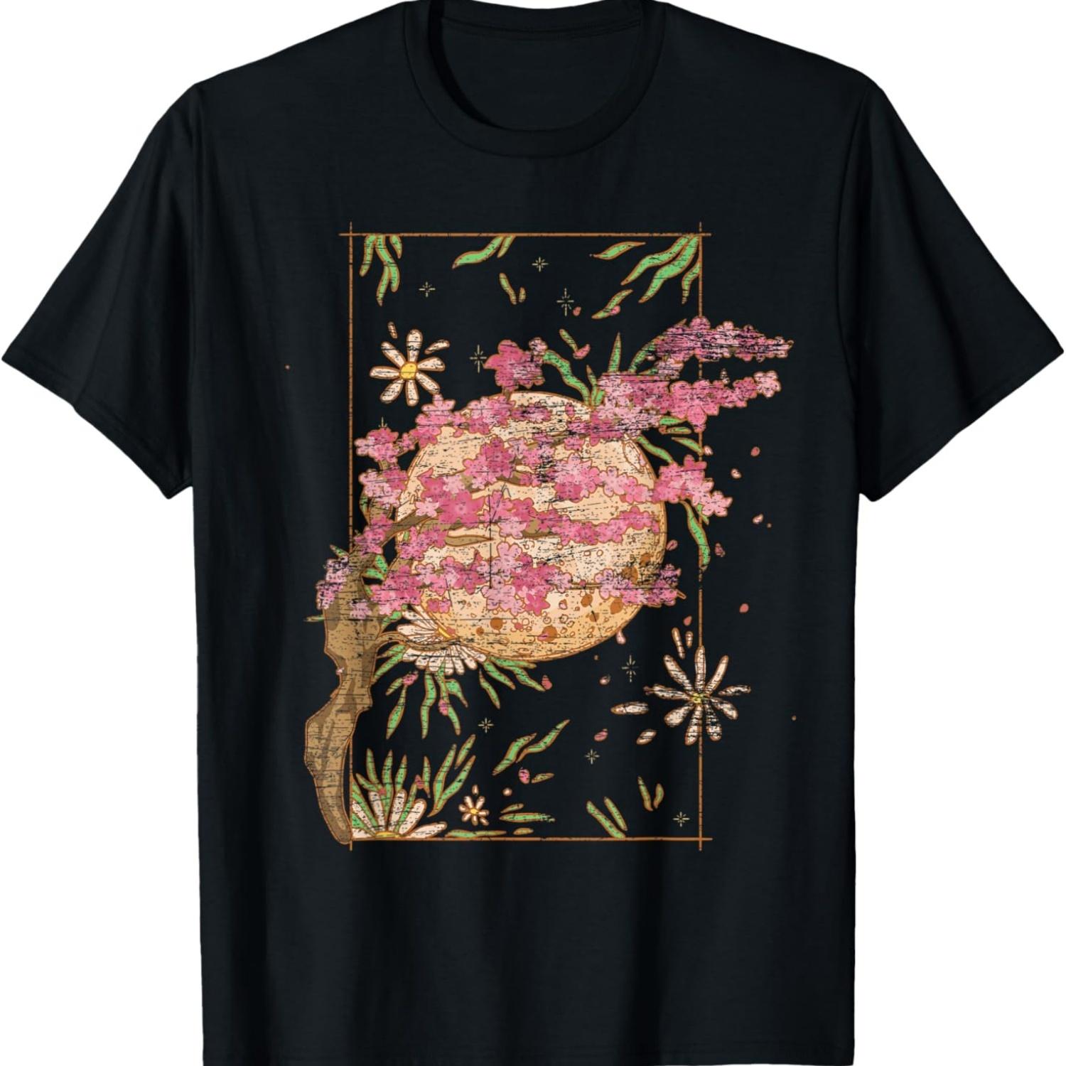Цветочная Япония Сакура Розовый Цветок Цветение Вишни Футболка S чёрный