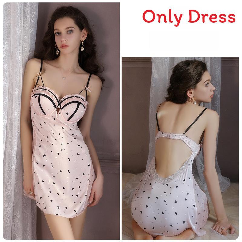 Satin Nightgown With Deep V Neck And Bust Enhancer For Women Home Sleepwear