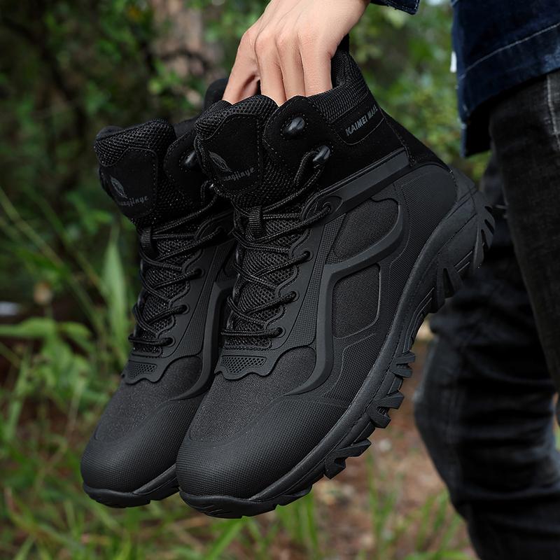 

Высокие кожаные мужские ботинки, дышащие пустынные боевые ботинки, уличные нескользящие походные ботинки, мужские мотоциклетные ботинки, рабочие ботильоны 39
