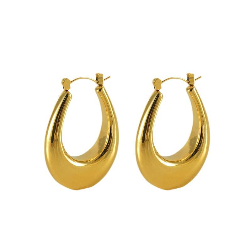 18K Gold Titanium Steel Minimalist Polished Earrings for Women - European, American & South American Fashion