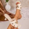 Women Sandals Fashion Comfortable High Heels Sandals Metal Ring Buckle Thin Heel Slip-On Shoes Women Summer High Heels Slippers