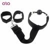 Mouth Ball Gag Faux Leather Strap Chained Nipple Clamps BDSM Neck Collar Back Handcuffs Plug Bead