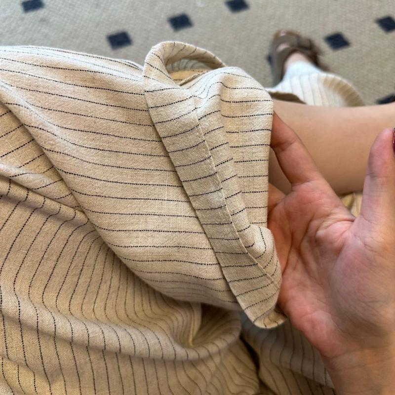 Large American Retro Cotton and Linen Striped Casual Pants for Women In Summer High Waisted Relaxed Straight Leg Floor Length Wide Leg Pants