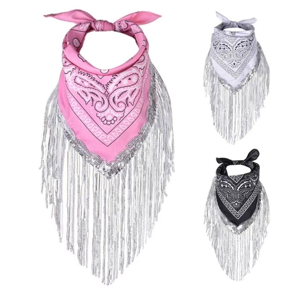 Cowboy Style Cowgirl Bandanas Tassel Trim Neckerchief Western Accessory Women Bandanas