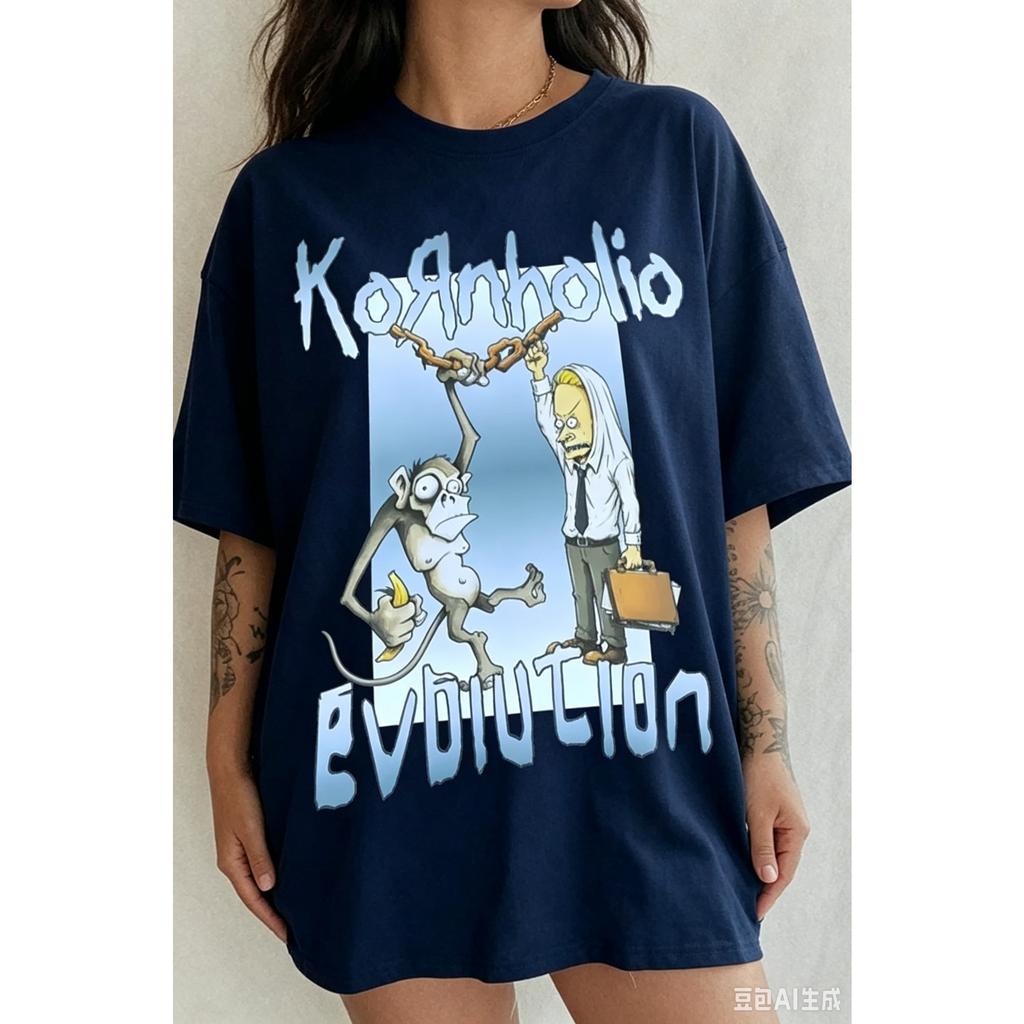 Korn Band T-Shirt Herren Damen Oversized Streetwear Y2k Retro Hip Hop Harajuku High Street Kurzarm Bequem Lässig Locker Damen Herren Kleidung