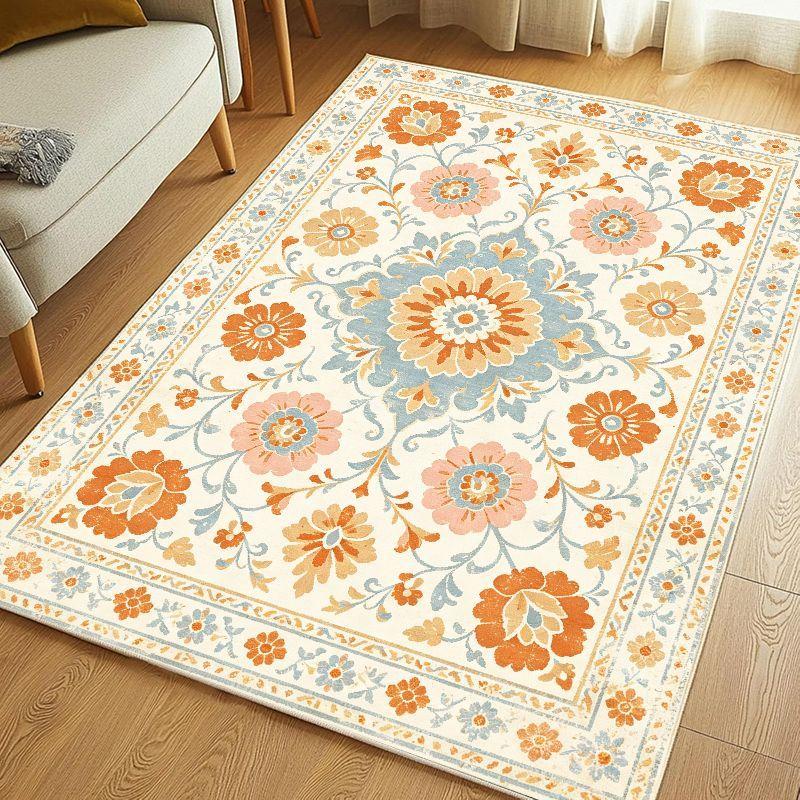 Retro Oriental Rose Flower Carpet Soft, Non slip, Washable Carpet Living Room Bedroom Study Classic Countryside Home Decor