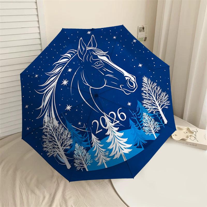 

1PC HorseAutomatic Open/Close Umbrella with Windproof, 8-Rib Sturdy Canopy, Durable Ribs, Fashionable Design, Outdoor Accessory, Fun Prin, Holiday Gif