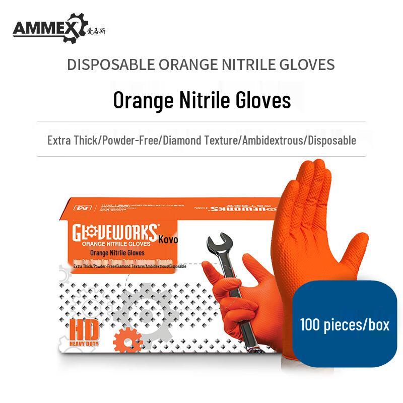 AMMEX Extra Thick Orange Nitrile Gloves