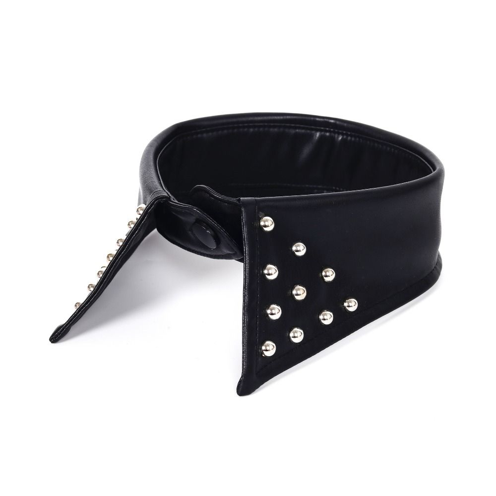 Nail Beaded Black Leather Fake Collar Detachable Punk Style Collar Fashion Rivet Collar Cosplay