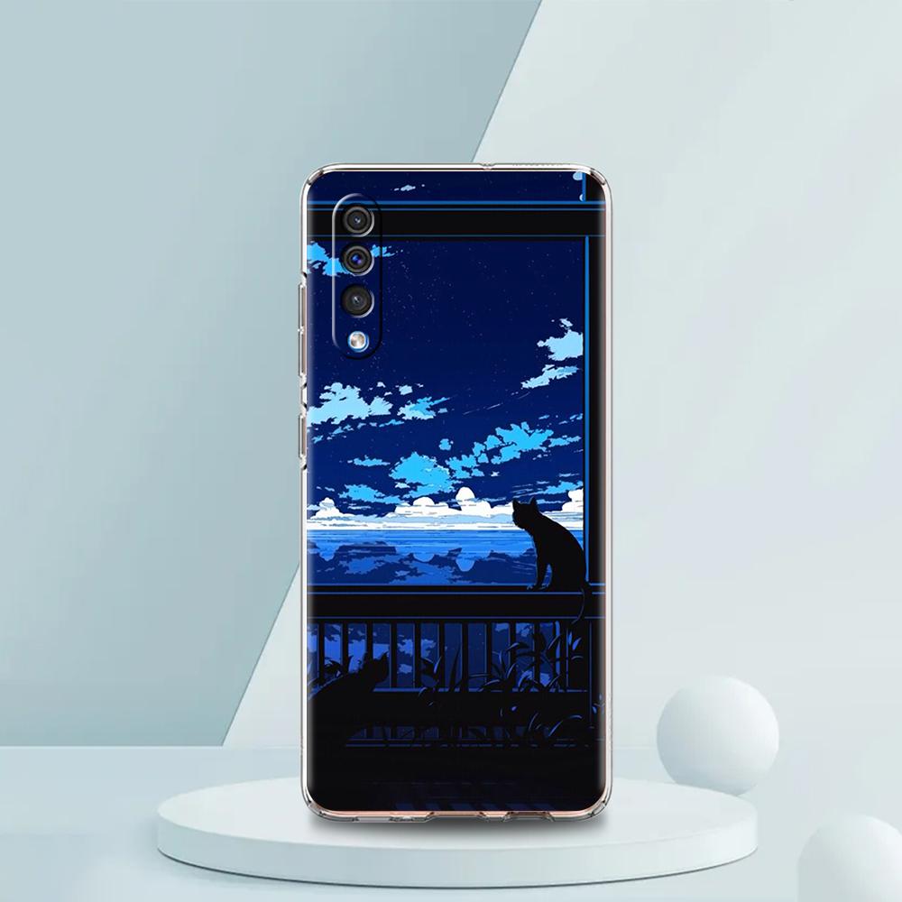 Чорний Кіт Мультяшний Милий Чохол Для Samsung A54 A52 A50 A70 A30 A40 A20S A20E A02S A12 A14 A22 A42 A72 A34 A32 5G A04s Прозорий Чохол