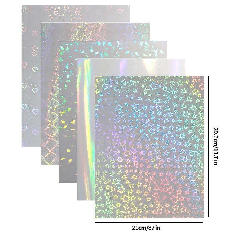 5 Pezzi Pellicola Plastificatrice Olografica A4 Impermeabile Trasparente Foglio Adesivo Autoadesivo Cuore Stelle Pellicola Plastificatrice a Freddo Trasparente