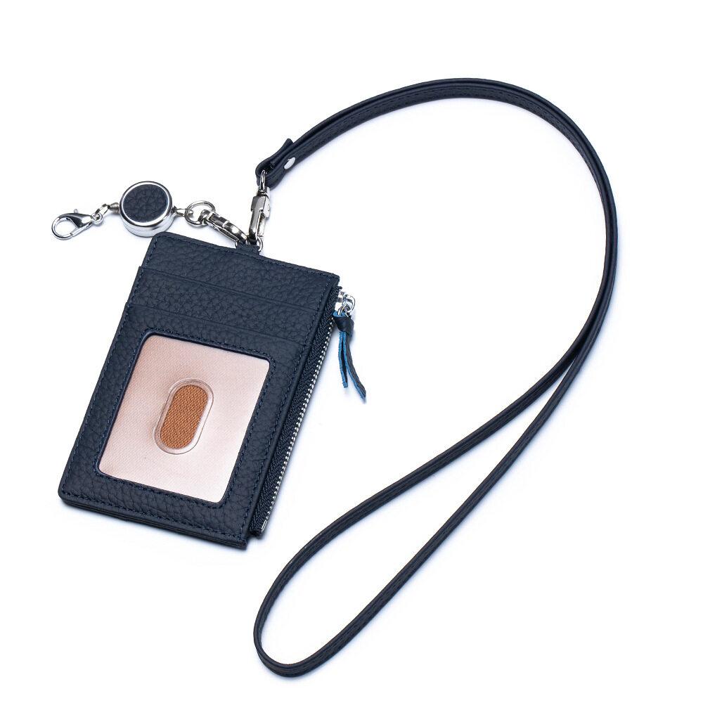New Japanese ID Card Cover Made of Genuine Leather Easy Pull Buckle Card Bag Multi Functional Neck Hanging ID Card Holder