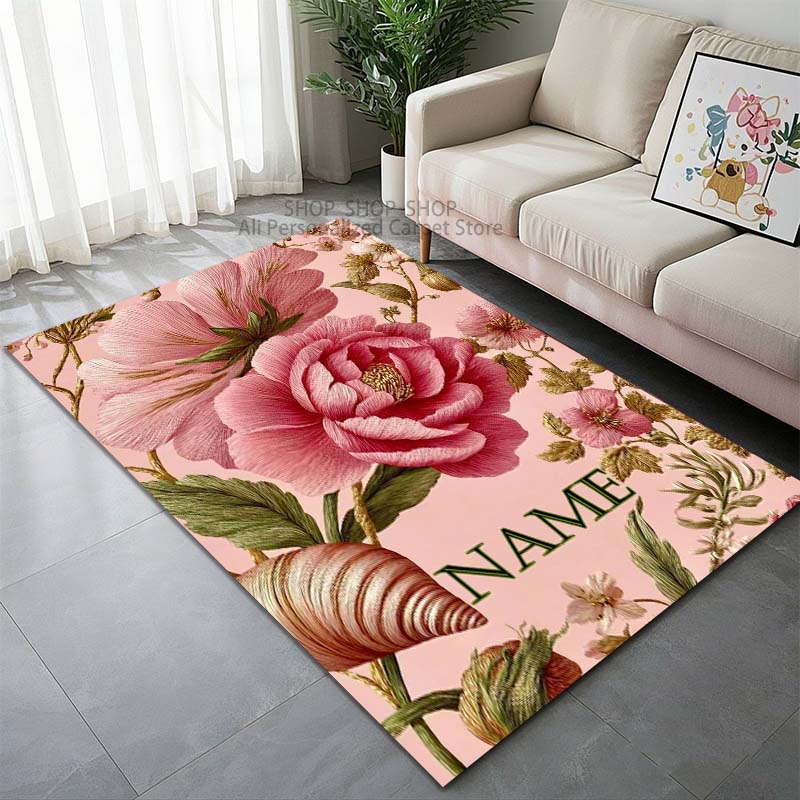 1PC Personalized Custom Name Flowers Print Carpet for Living Room Bedroom Mat Sofa Doormat Floor Rug Home Decor Multiple Sizes