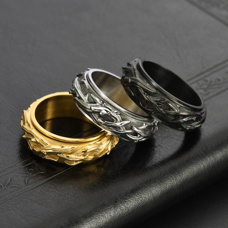Vintage Punk Men's Stainless Steel Thorny Vine Ring Gold Plated Jewelry New