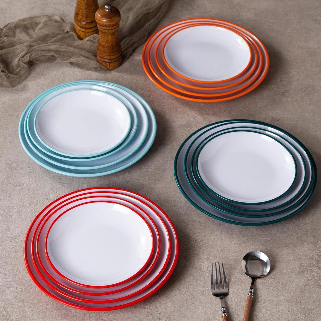 Commercial Round Melamine Tableware Plates – Restaurant Stir-Fry, Buffet, Imitation Bone Porcelain, Flat Design.