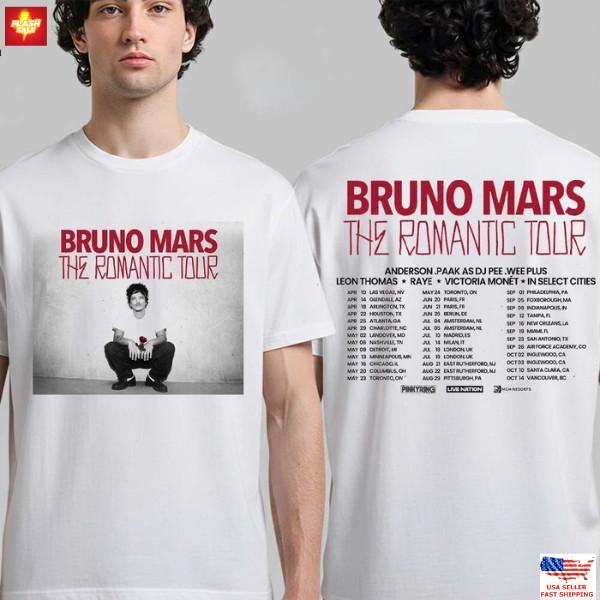 Bruno Mars The Romantic Tour 2026 Schedule Dates Two Sided T-Shirt XL