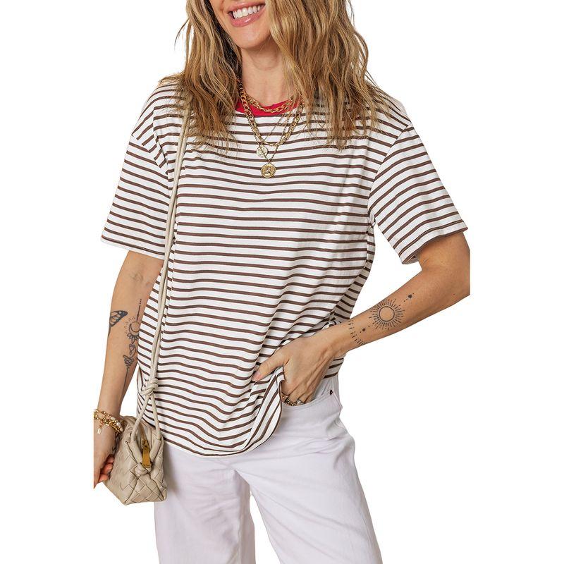 Acelitt Casual All-matching O-neck Pullover Women 2025 Summer New Stripe Print Short Sleeve T-shirt