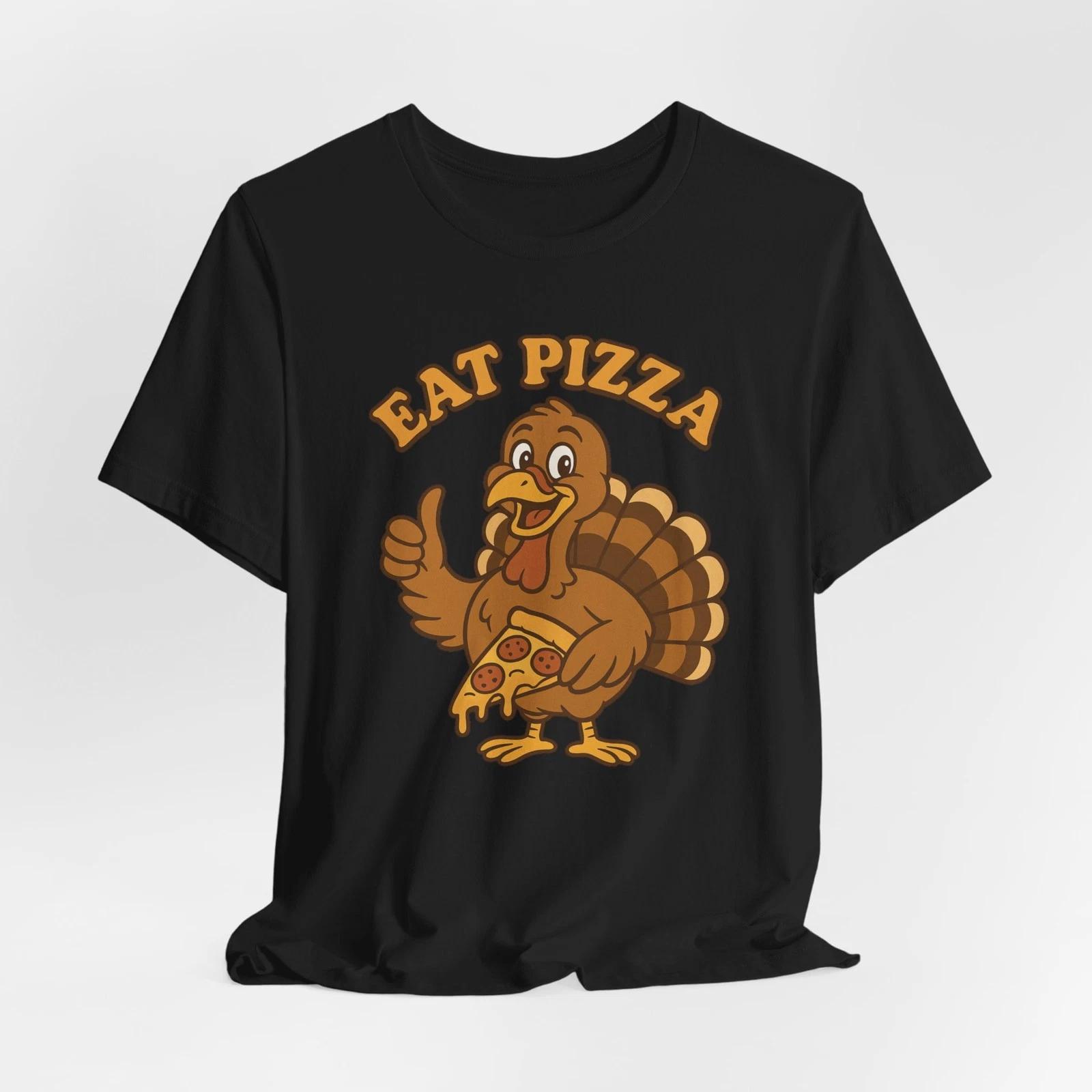 Eat Pizza Funny Thanksgiving Turkey Retro Fall Humor Pizza Lover T-Shirt L