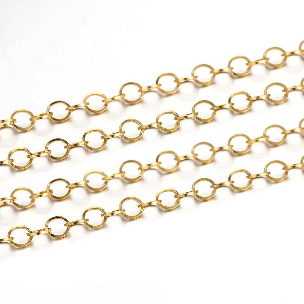 No Fade 1M 2Meter Stainless Steel Gold Plated Lips Chains DIY Chain for Needlework Necklace Bracelet Jewelry Making Accessories