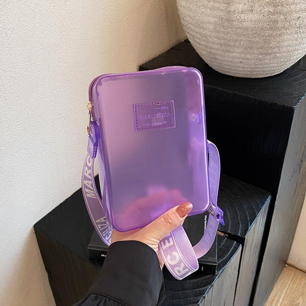 New PVC Messenger Bag Transparent Solid Color Crossbody Bag Waterproof Jelly Shoulder Bag Girls Lipstick Key Storage Bag