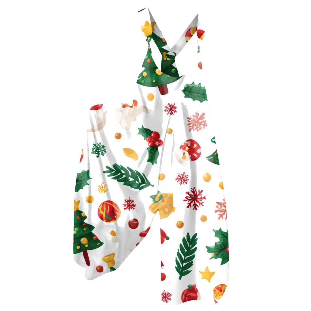 Women's Summer Overalls Floral Print Vintage Jumpsuit (Non-Adjustable Straps)