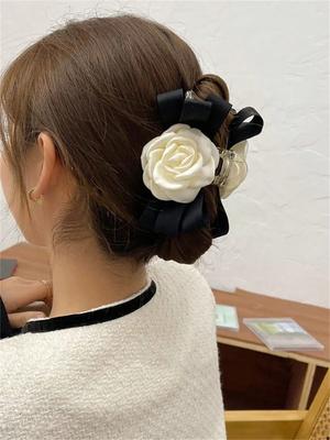 1 Damen Sommer neu Kamelien-Griffspange Französisch Premium-Touch Netz Rote Haarspange Elegantes Temperament Haar hoch Haiklammer Haardiadem