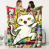 Cartoonstyle White Cat Trendy Theme Flannel Printed Blanket Suitable for All Seasons Suitable for Living Office Sofa and Travel