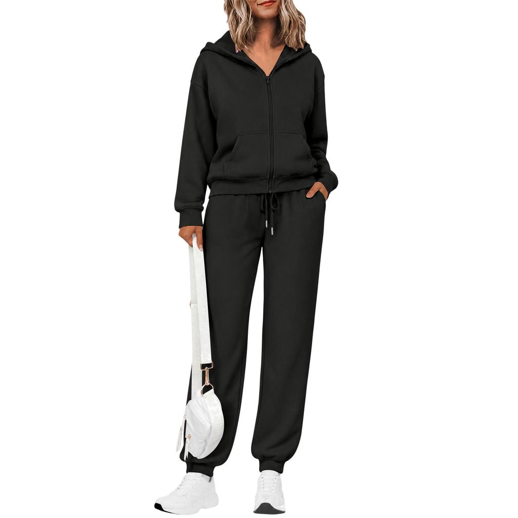 Women's Zip Up Hoodie and Jogger Set - Casual Two Piece Track Suit with Color for Activewear