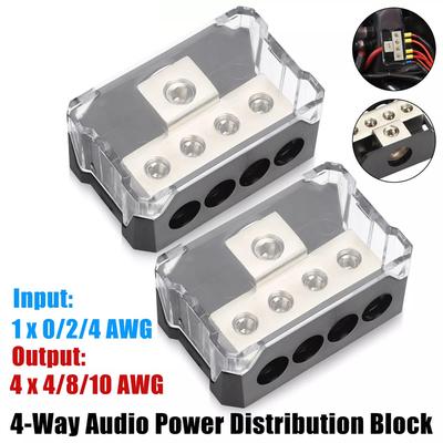 2 szt. 4-drożny blok dystrybucji zasilania ze stopu cynku Blok dystrybucji zasilania i masy Blok połączeniowy wzmacniacza do samochodowego stereo audio