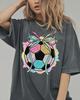Comfort Colors® Cute Glitter Look Soccer Ball Shirt, Pastel Rainbow Bow Tee, Soccer Mom Gift, Girls Soccer Tee, Leopard Print Sports Shirt