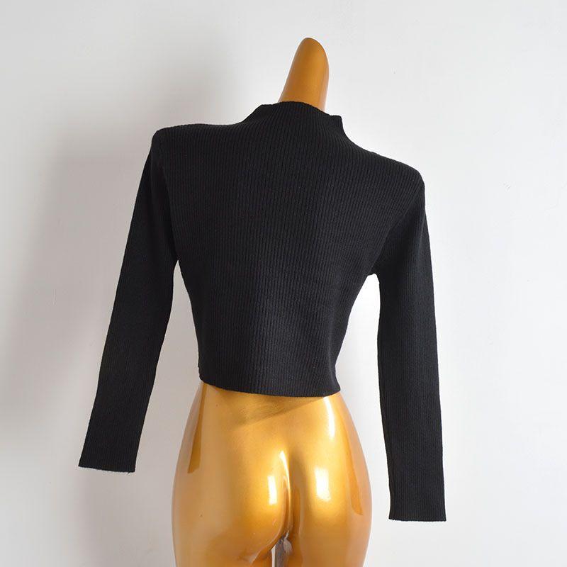 Fall and Winter New Arrival Pure Color Half Collar Pullover Sexy Cutout Knitwear Women's Clothing Loose Short Long Sleeve Bottoming Top