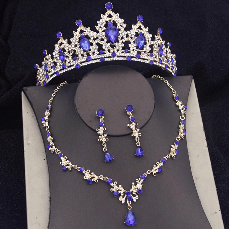Luxury Princess Bridal Jewelry Sets for Girls Tiaras Crown Dangle Earrings Choker Necklace Wedding Jewelry Set