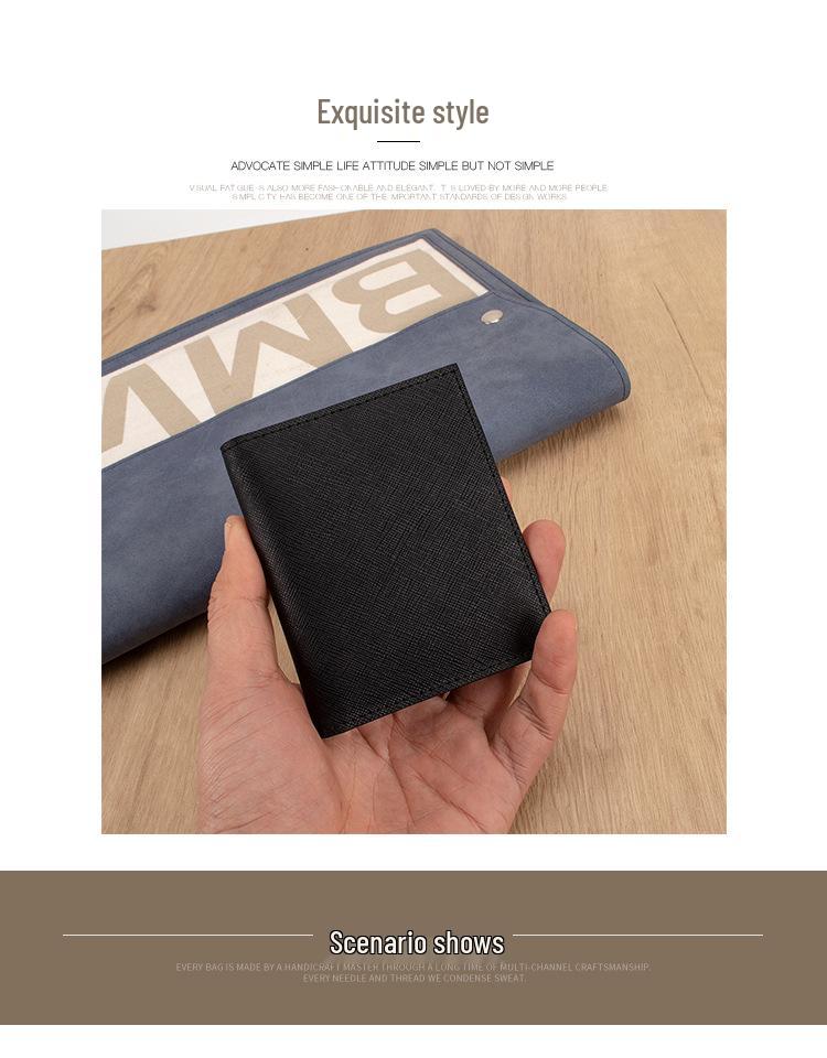 Men's Minimalist Crossgrain Cowhide Leather Card Holder with Logo and Anti-magnetic Feature.