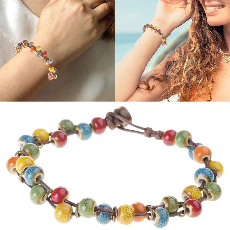 Handmade Ceramic Colorful Bracelet Bohemian Style Handchain Handwoven Wristchain Fashion Accessory for Art Enthusiasts