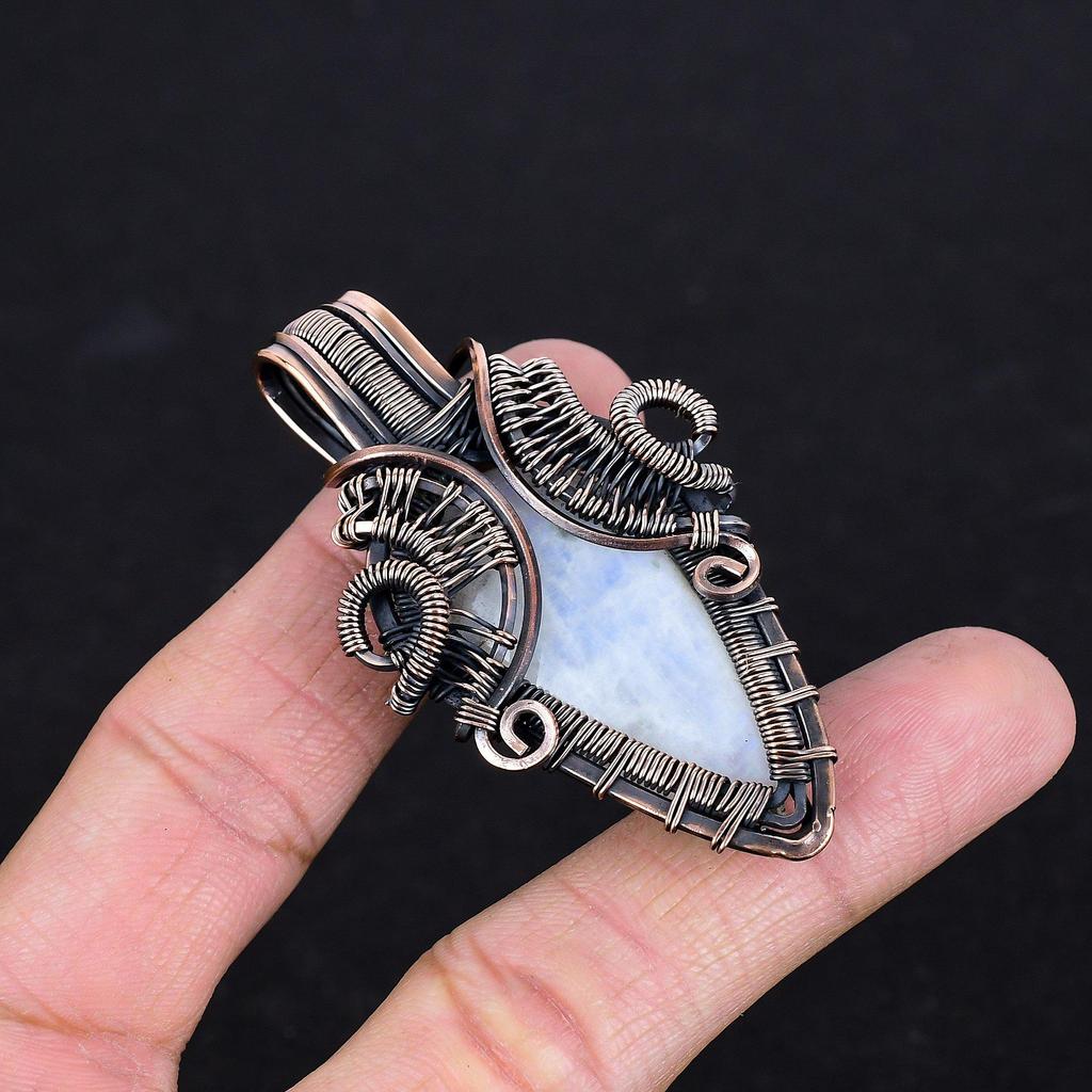 Rainbow Moonstone Pendant Gemstone Jewelry, 999 Copper Wire Wrapped Pendant, Handmade Beautiful Jewelry Pendant