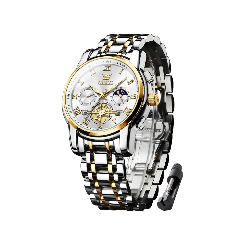 OLEVS Men s Stylish Chronograph Watch Waterproof Analog Quartz White Large Display
