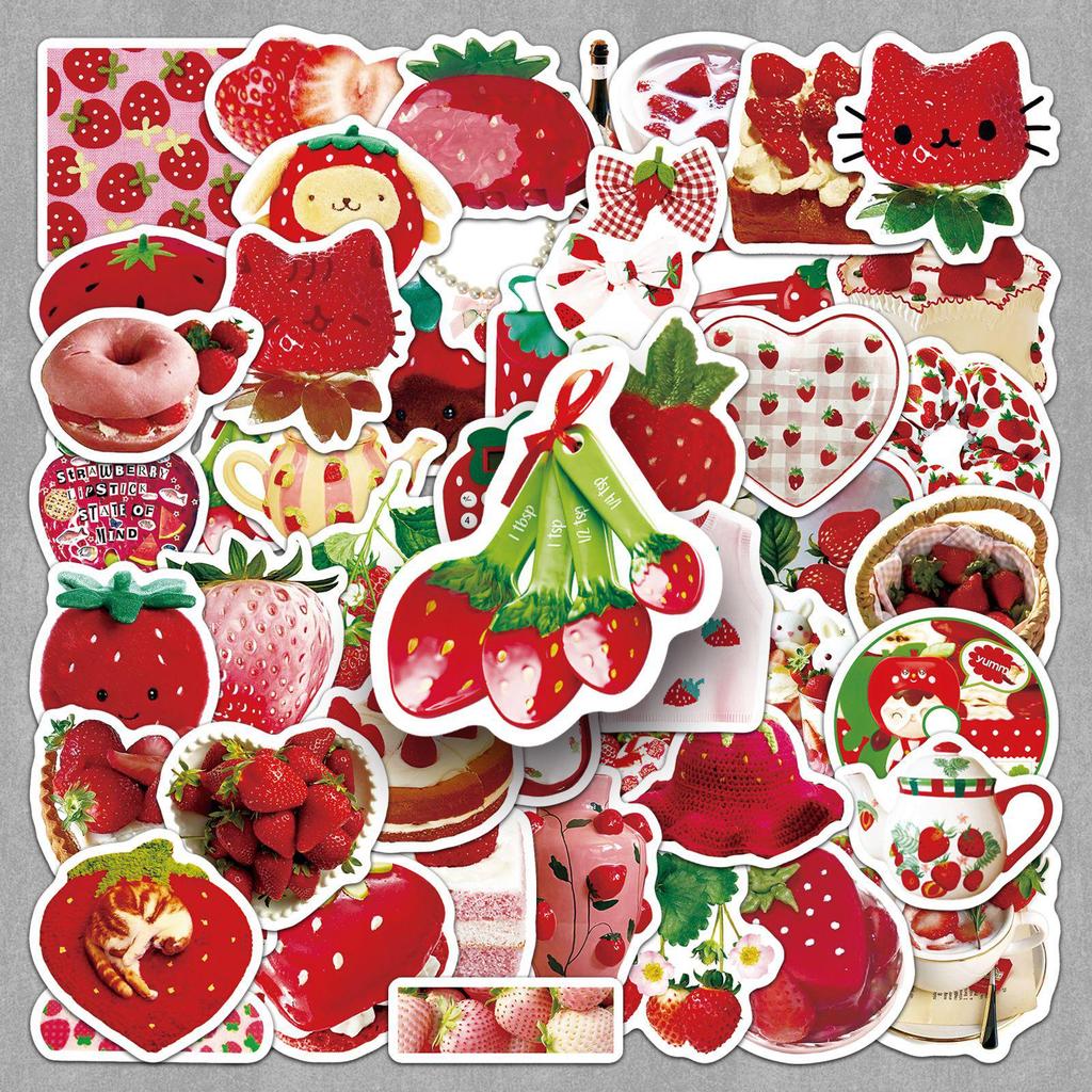 50pcs Cute Cartoon Strawberry Stickers: Fun Decorations for Bikes, Suitcases, & Power Banks