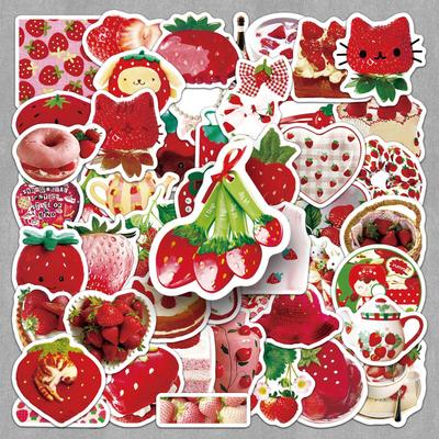 50pcs Cute Cartoon Strawberry Stickers: Fun Decorations for Bikes, Suitcases, & Power Banks